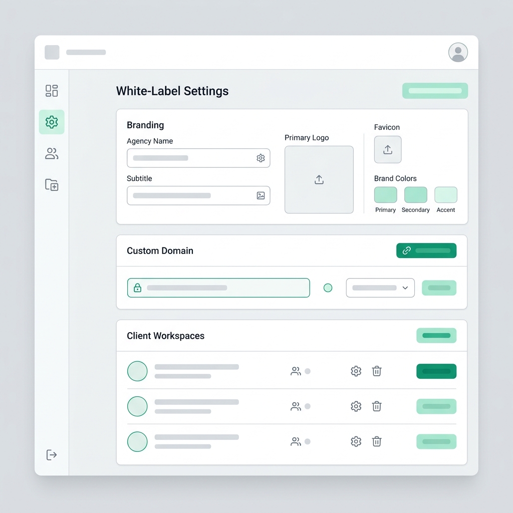 White Label QR Code Dashboard UI Mockup with custom branding panel settings
