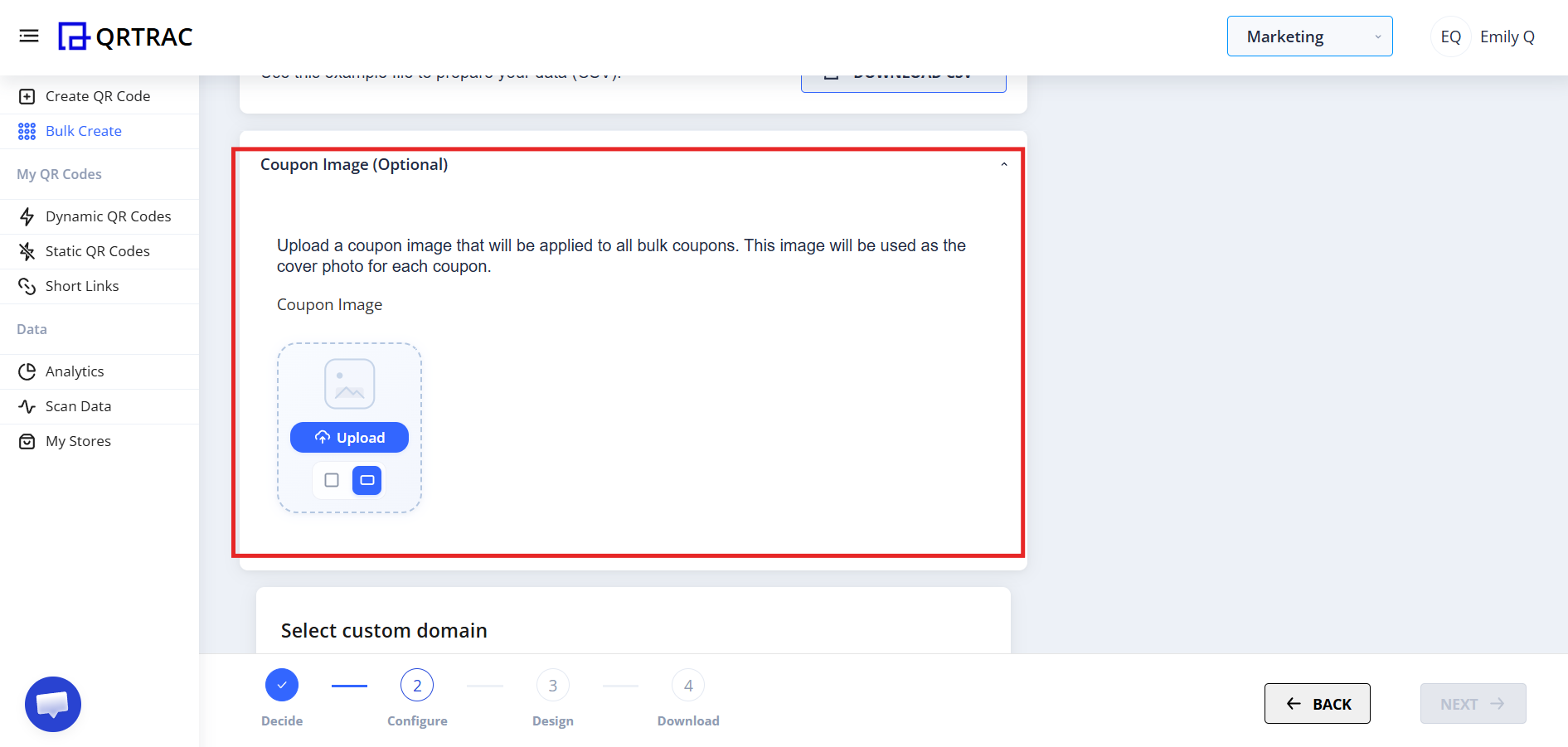 Optional coupon image upload