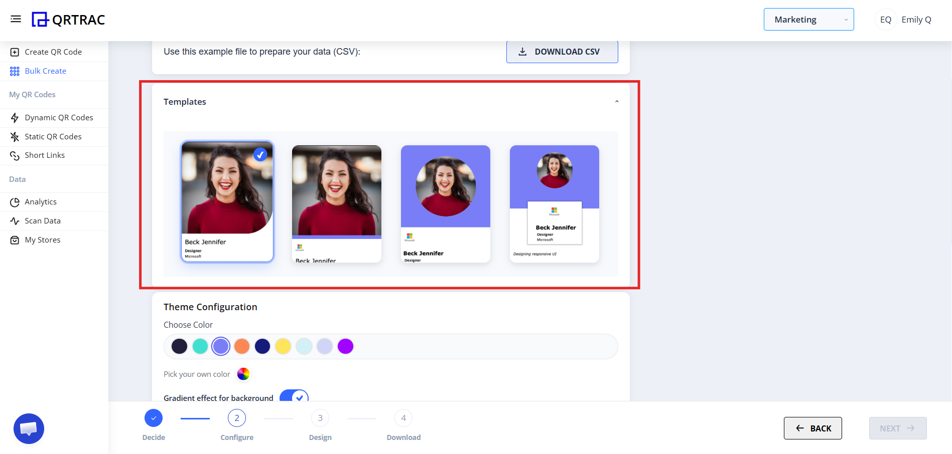 Domain selection screen