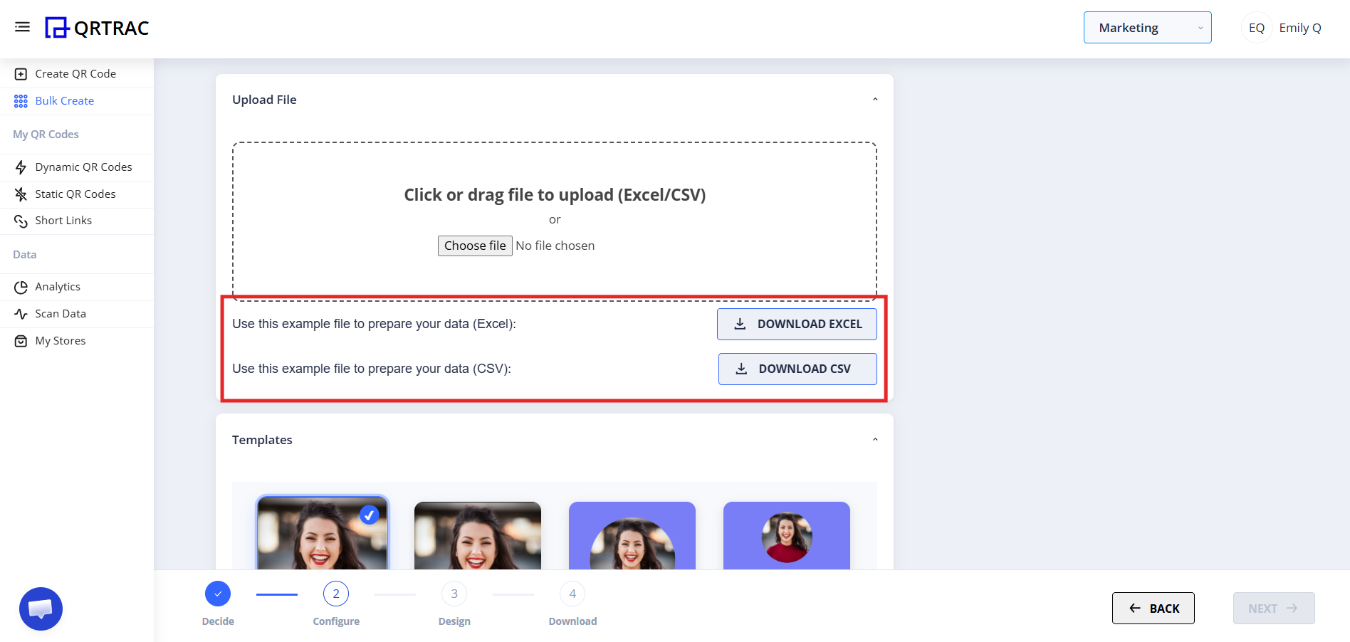 Download Excel or CSV button