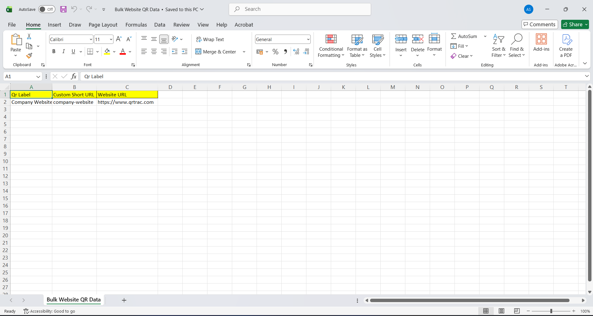 Excel file example with name and URL columns