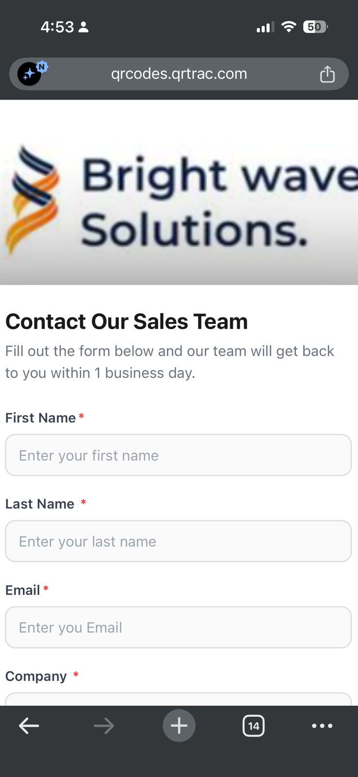 Form QR code on mobile device showing header with branding and form title