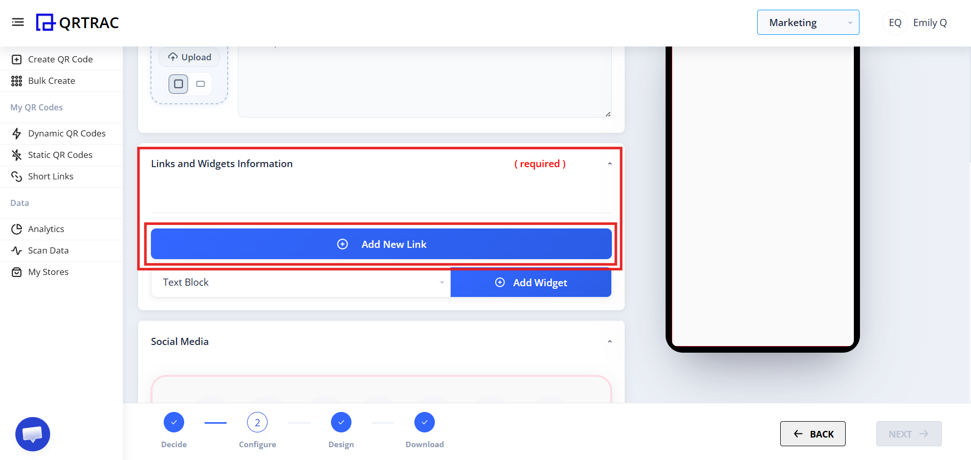 Link information fields showing Title, URL, and Icon configuration