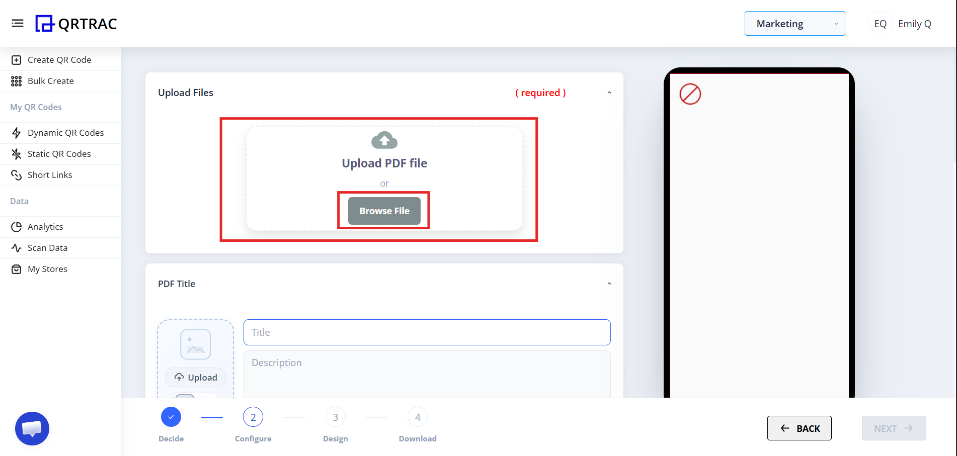 PDF file upload section