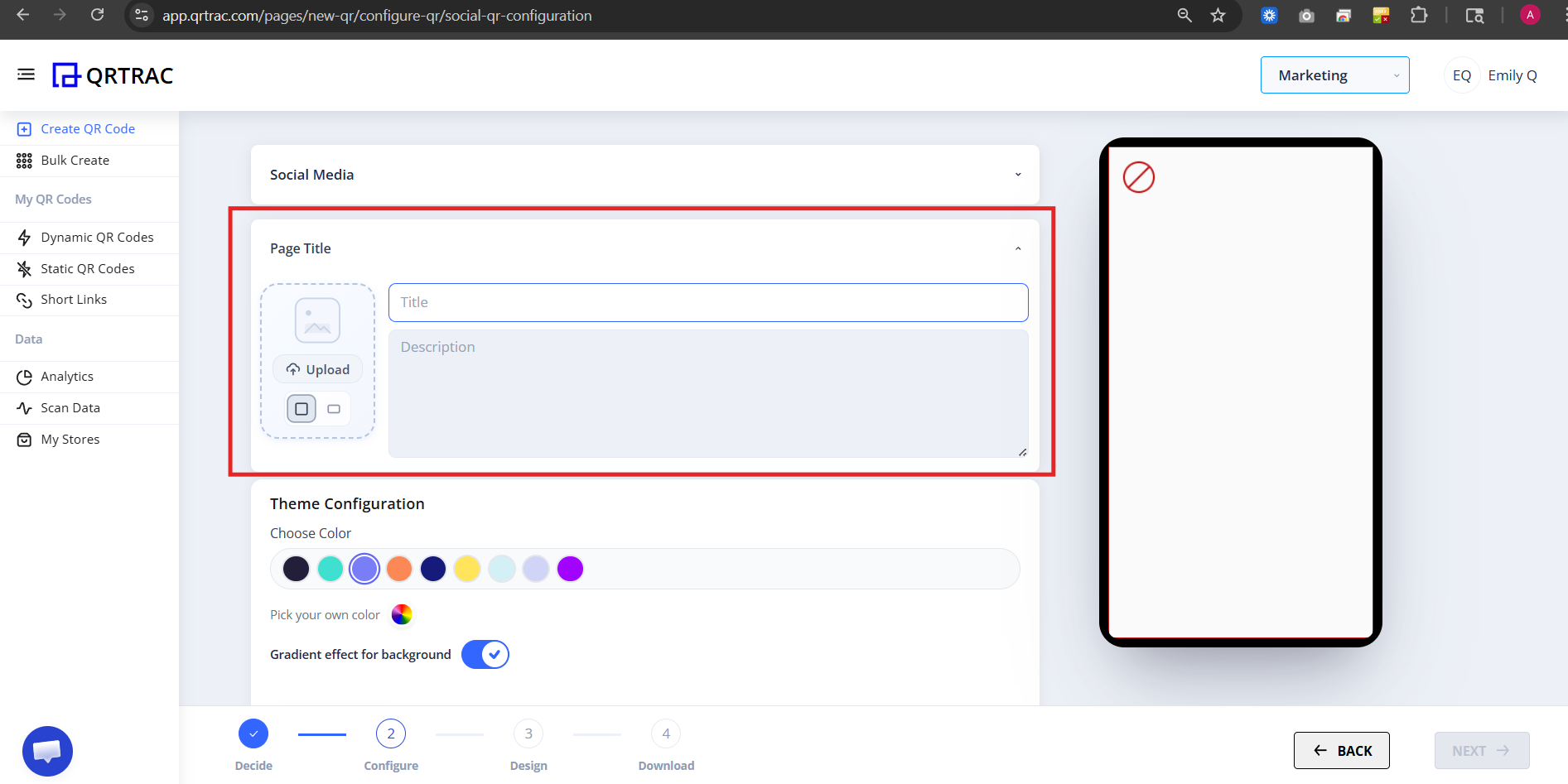 Upload section for adding brand logo or profile image