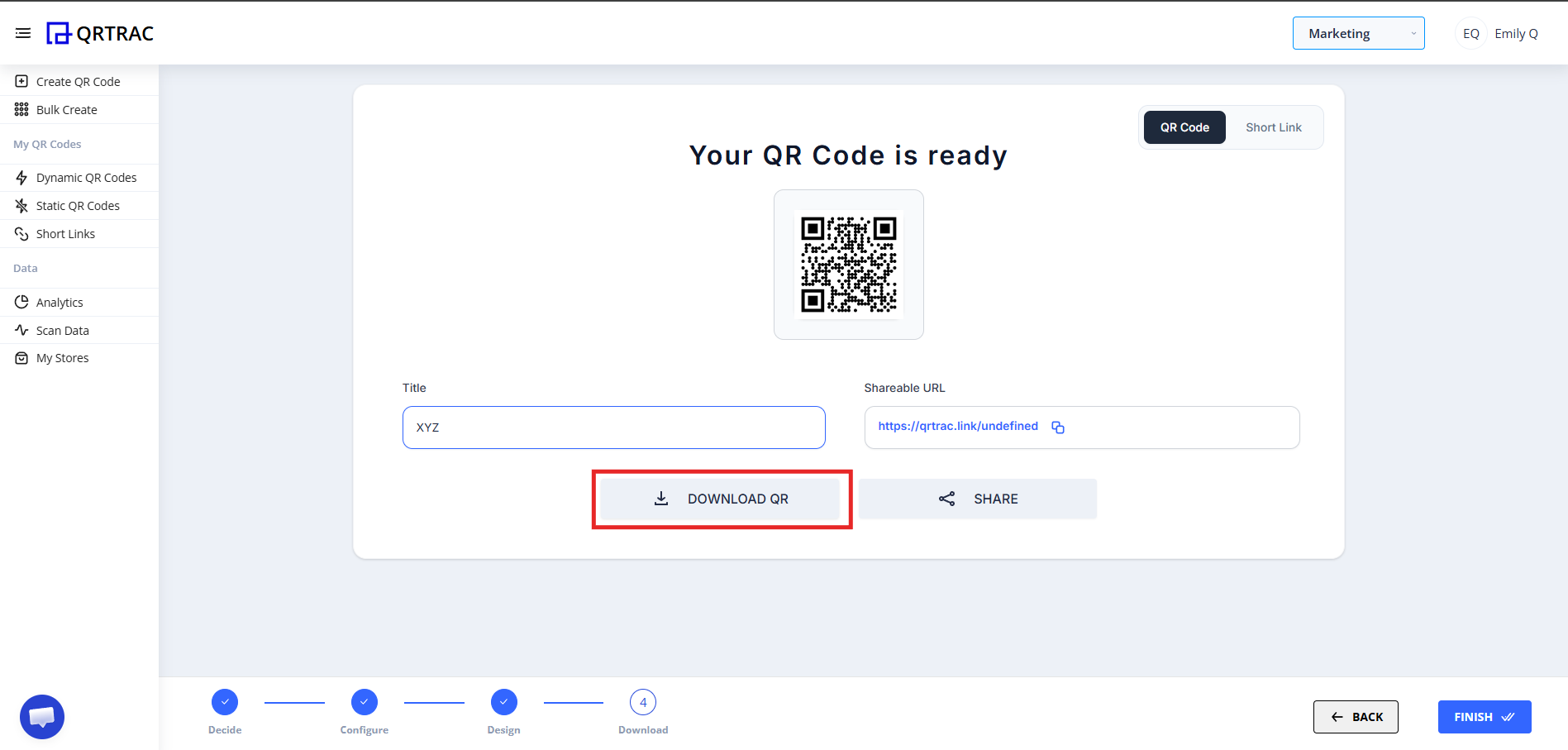 Download options screen showing file format and size selection