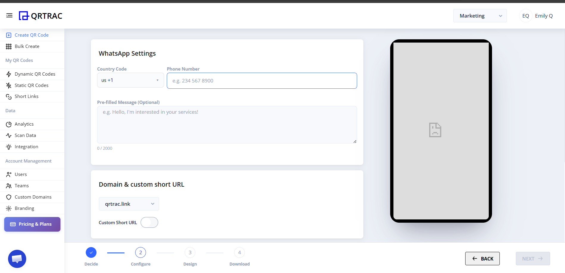 WhatsApp Settings Screen