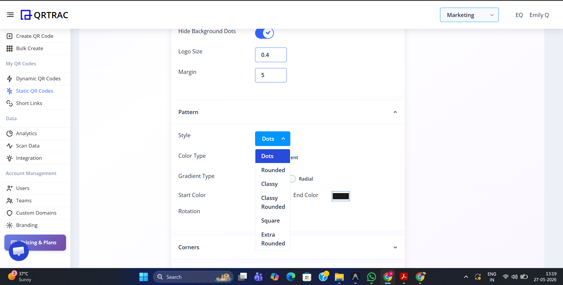 Pattern style options