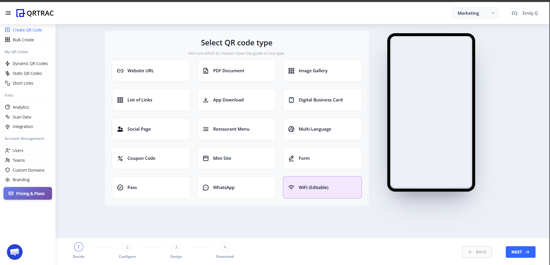Select WiFi (Editable) QR Type