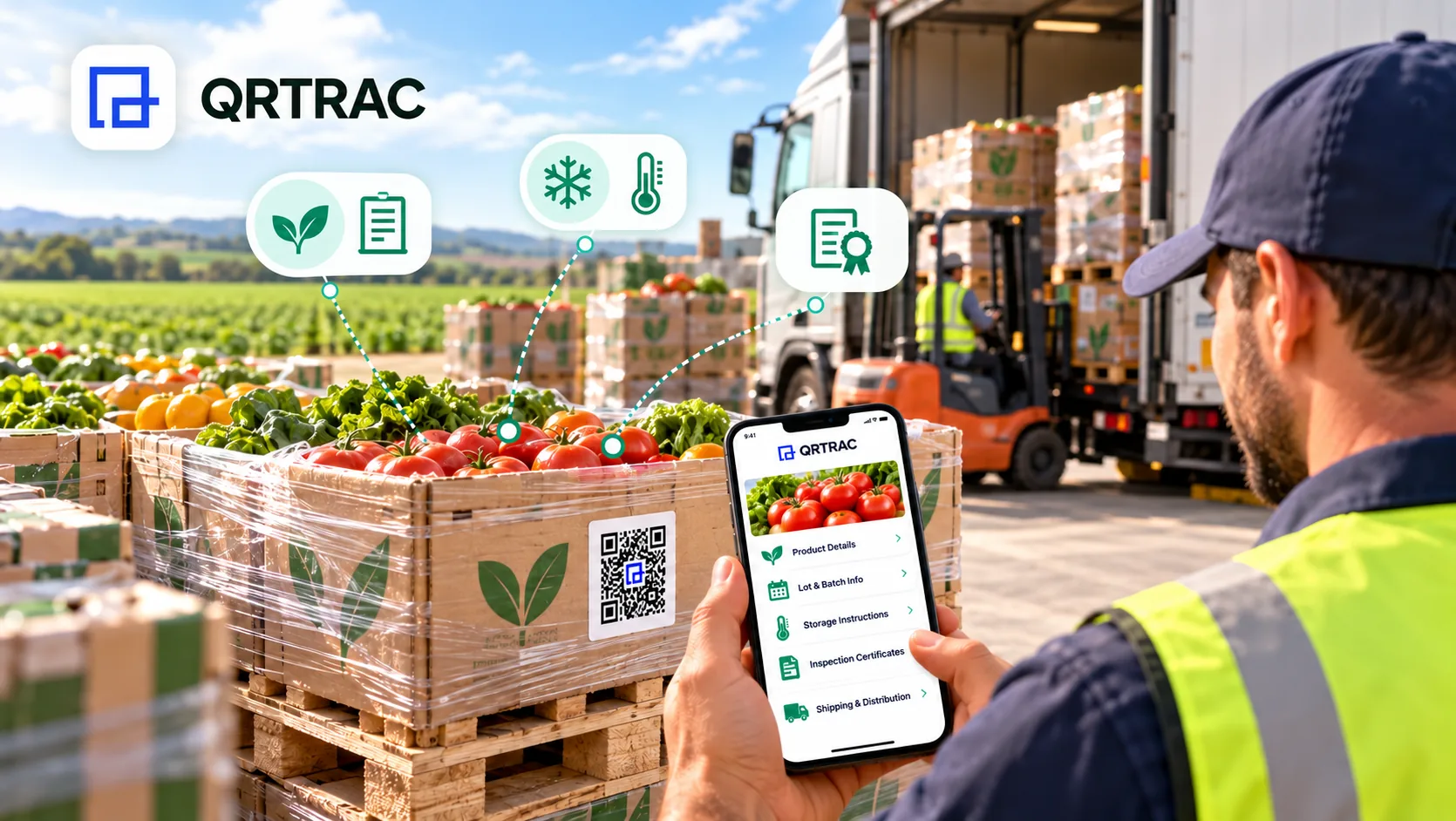 QR code on agricultural produce packaging connecting distributors to product and handling information