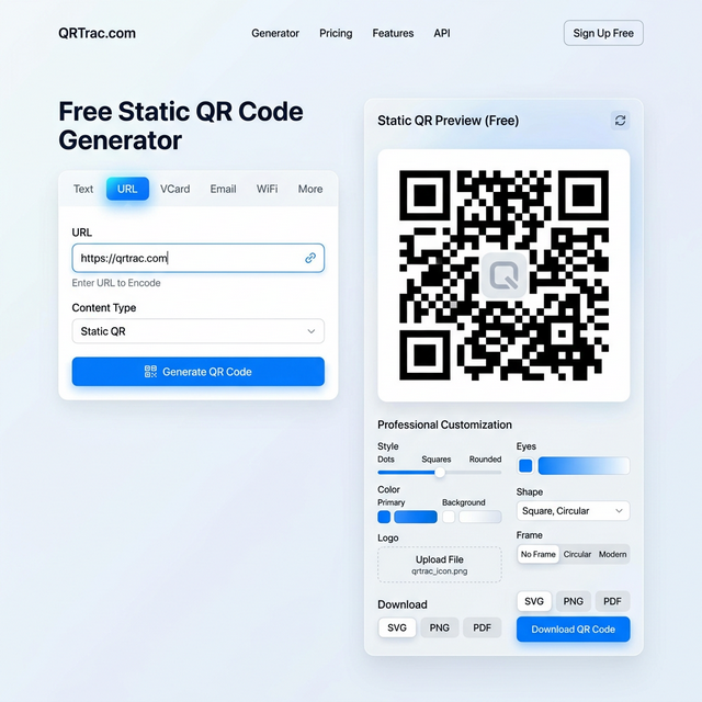 Free QR Code Generator - Create static QR codes instantly with no signup required