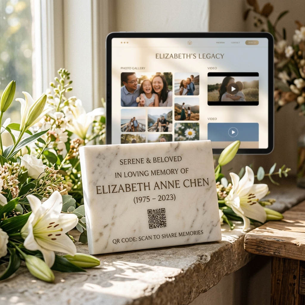 Memorial QR code placed on a tasteful program