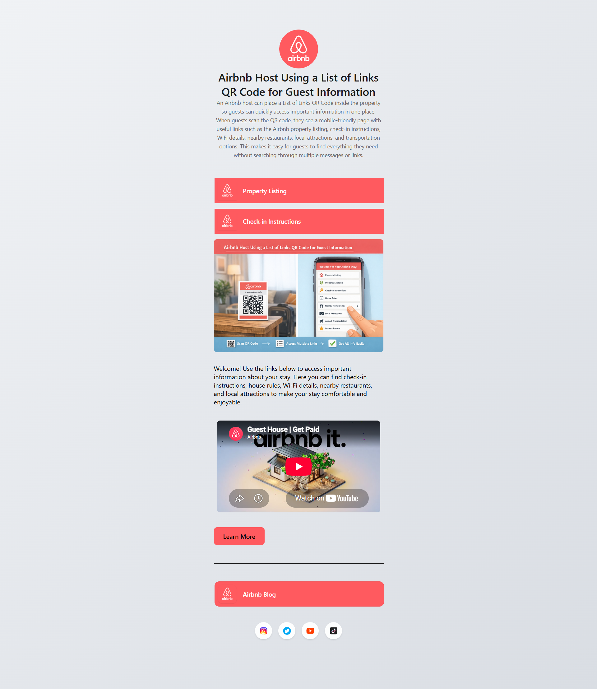 Example of a completed QRTRAC List of Links mobile landing page