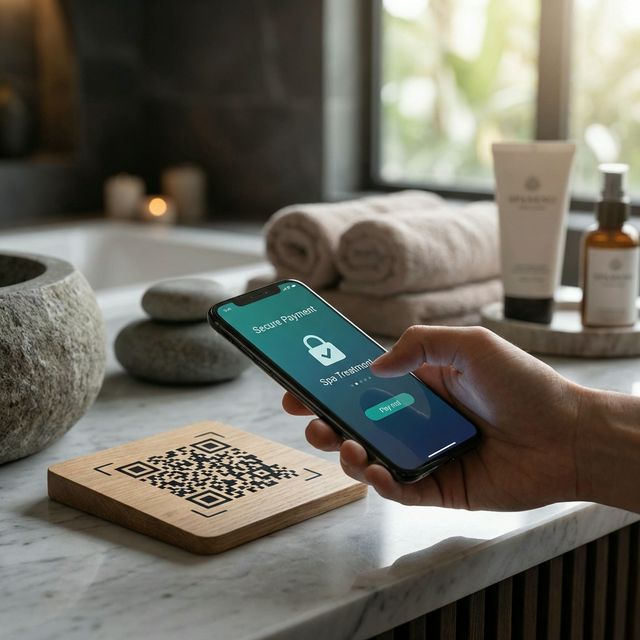 Scanning QR code to pay for spa services